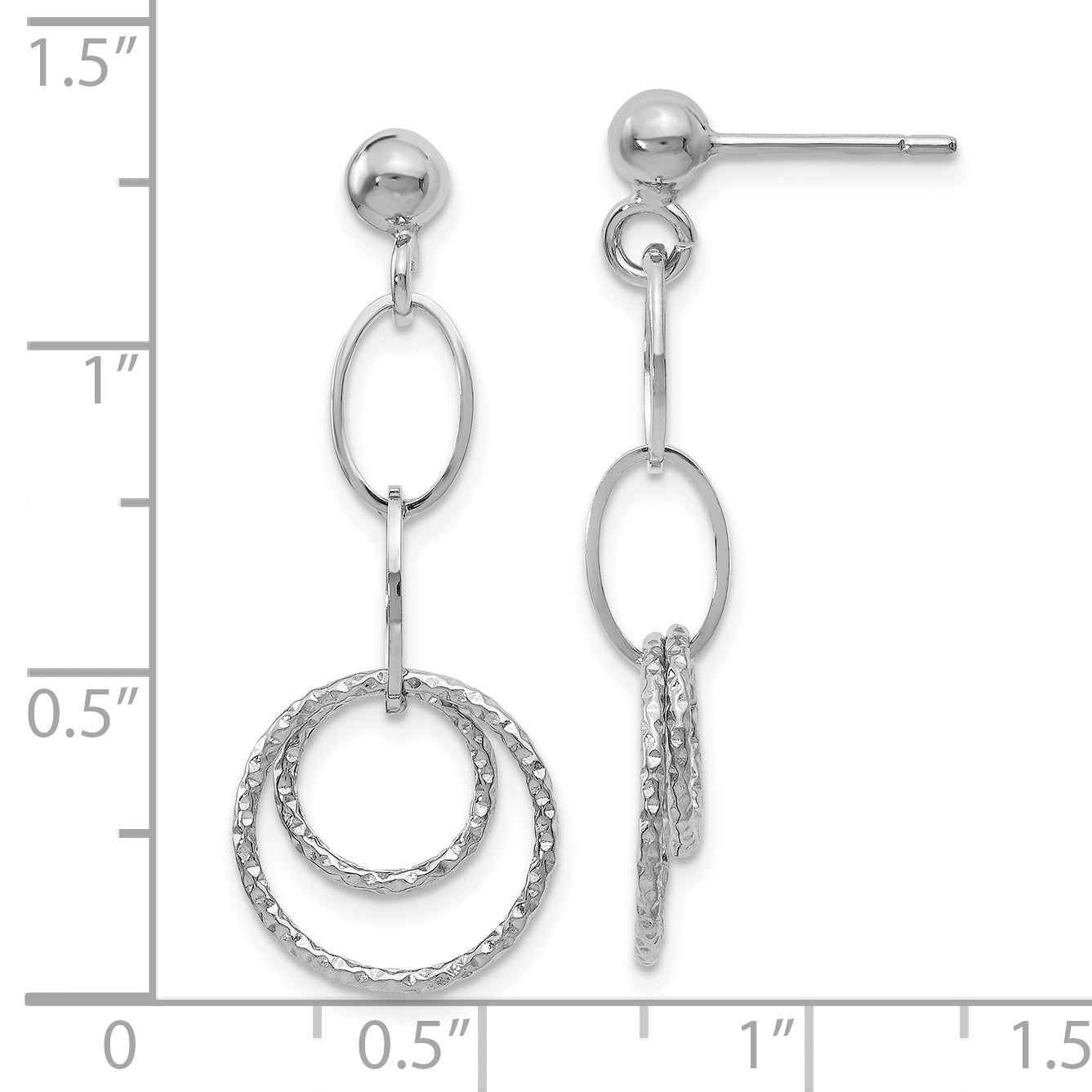 14K White Gold Dangle Earrings with Polished Rhodium Finish