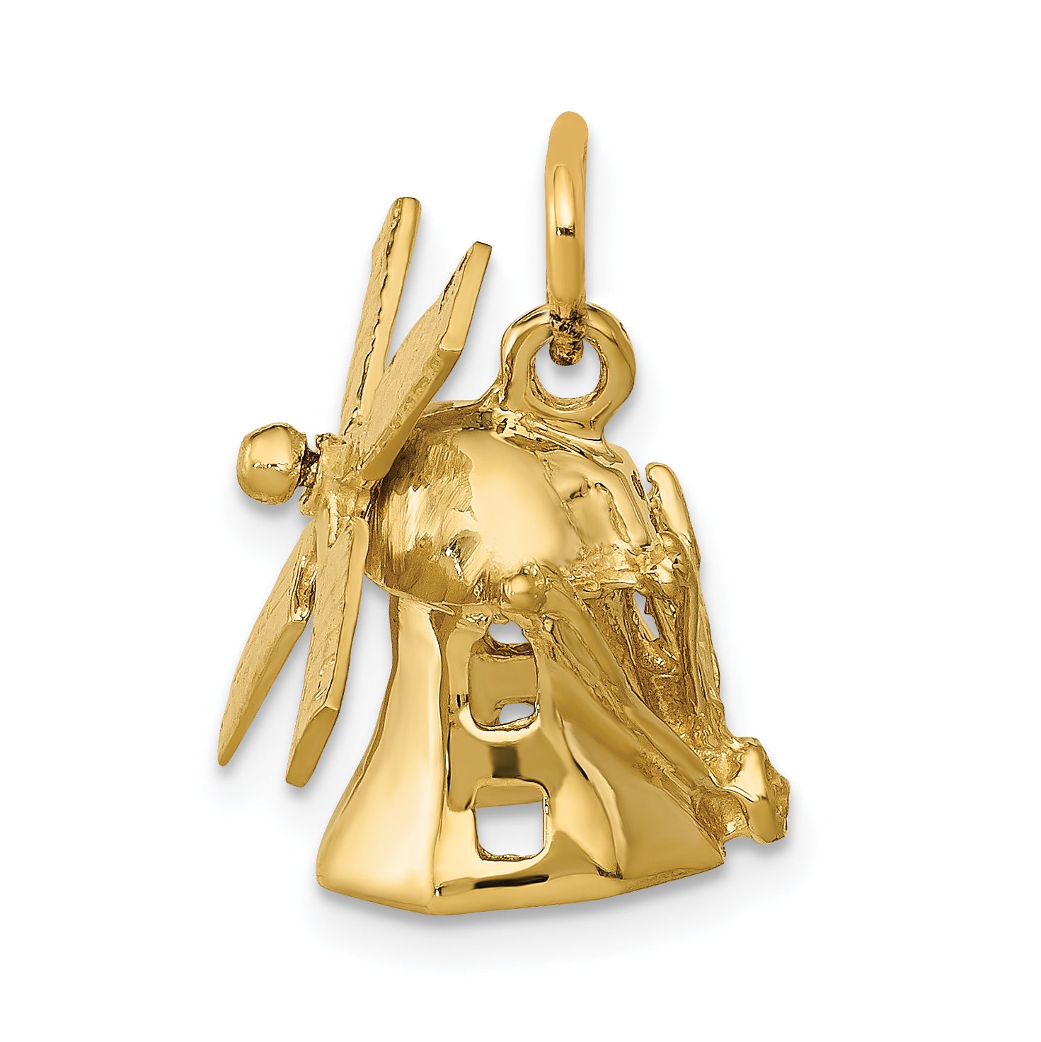 14K Gold 3D Windmill Charm with Polished Finish – Elegant & Textured