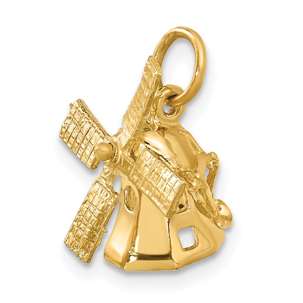 14K Gold 3D Windmill Charm with Polished Finish  Elegant & Textured