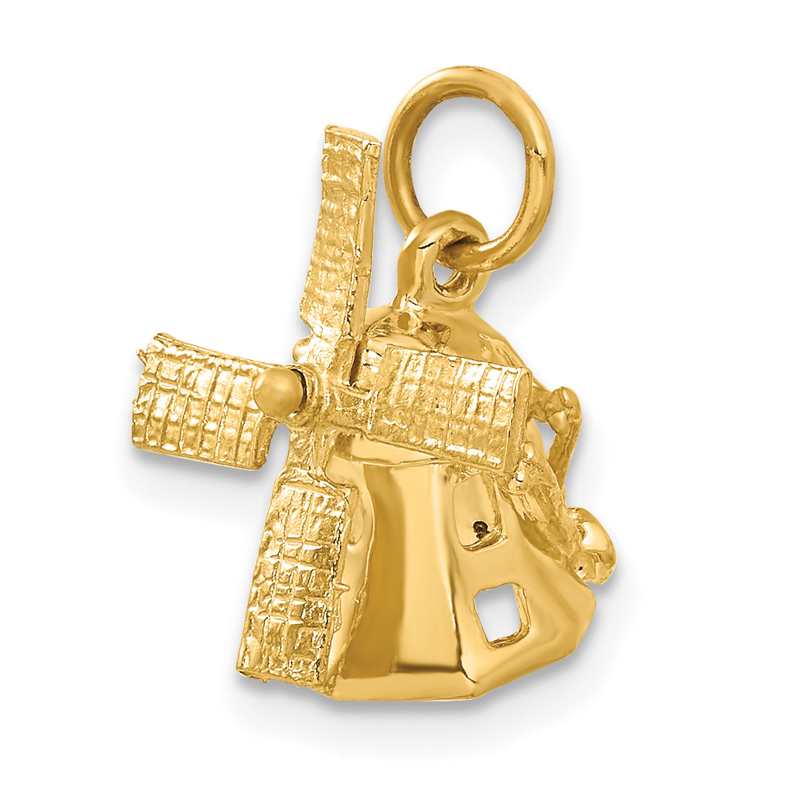 14K Gold 3D Windmill Charm with Polished Finish  Elegant & Textured