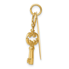 14K Gold Engravable Key and Disc Charm with Polished Finish