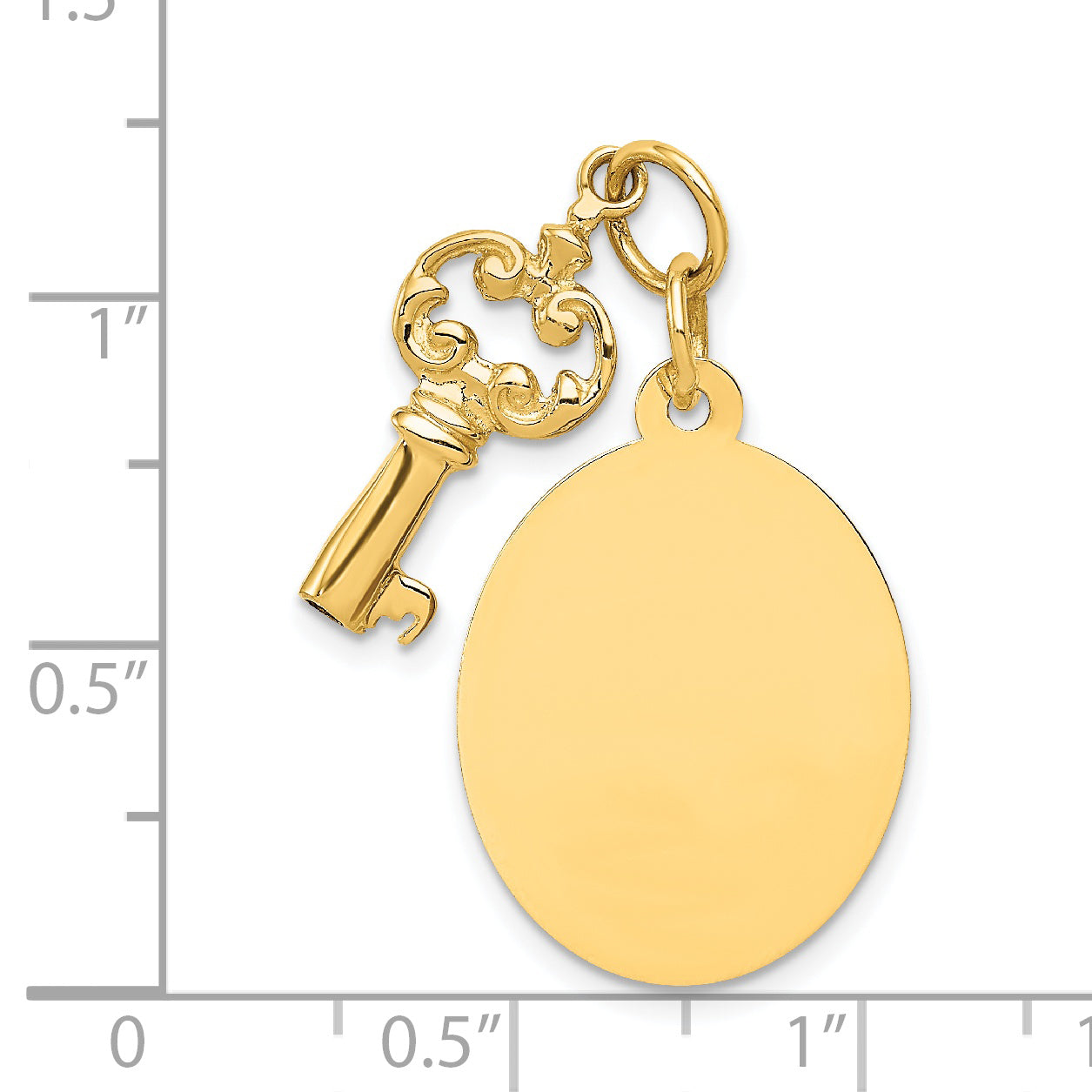 14K Gold Engravable Key and Disc Charm with Polished Finish