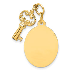 14K Polished Engraveable Disc and Key Charm