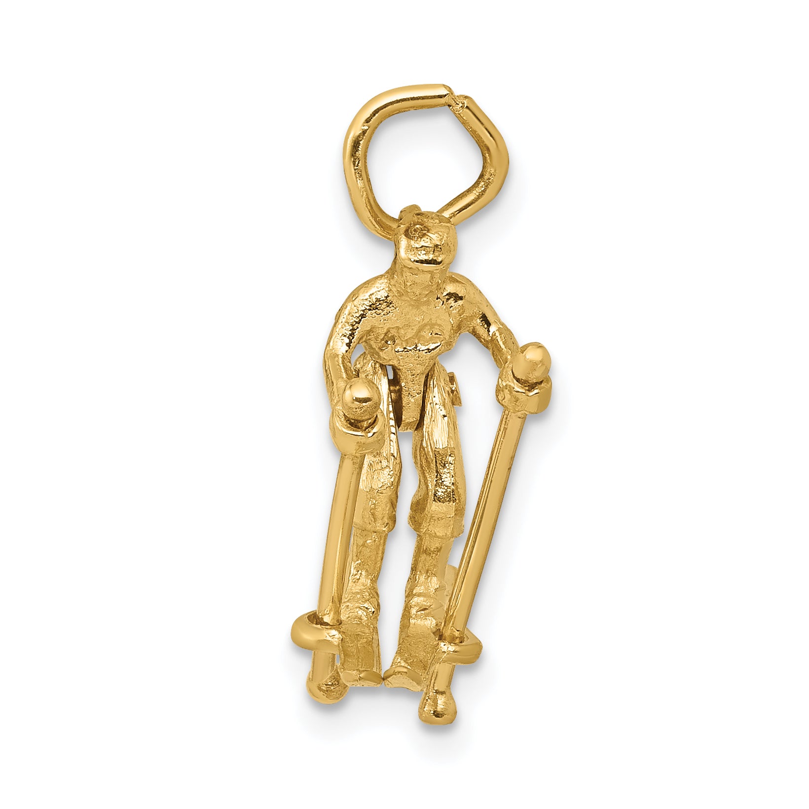 14K Gold 3D Moveable Snow Skier Charm with Polished Finish