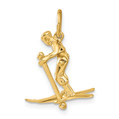 14K Gold 3D Moveable Snow Skier Charm with Polished Finish