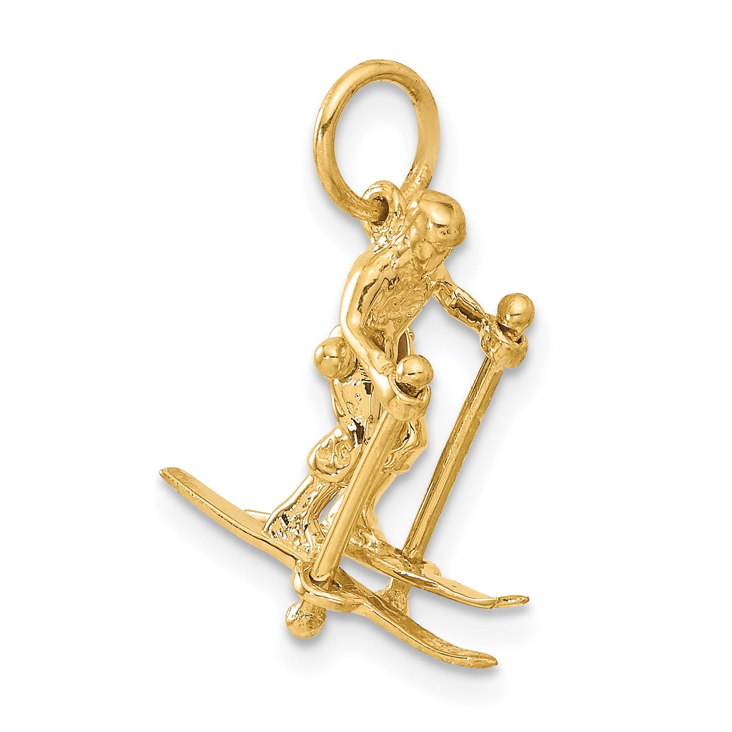 14K Gold 3D Moveable Snow Skier Charm with Polished Finish