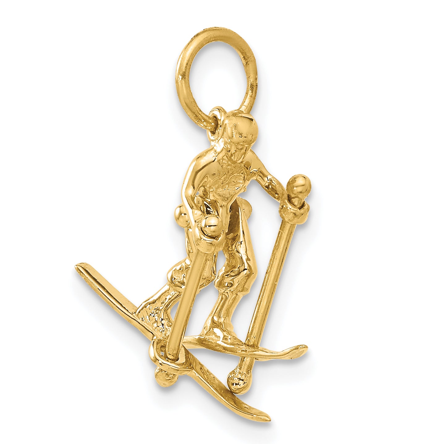 14K Gold 3D Moveable Snow Skier Charm with Polished Finish