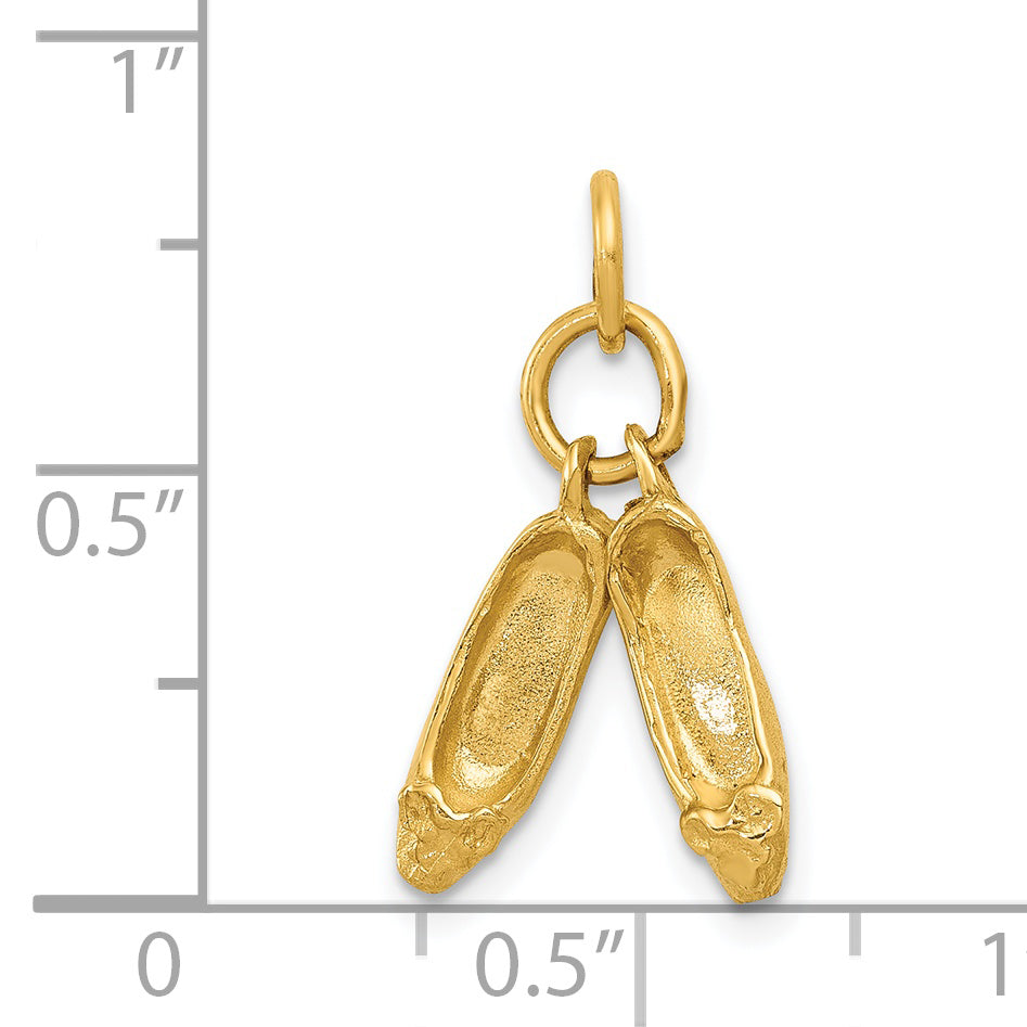 14K Gold 3D Ballet Slippers Charm with Polished Finish and Moveable Design