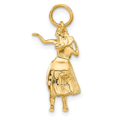 14K Gold 3D Hula Dancer Charm with Polished Finish for Women