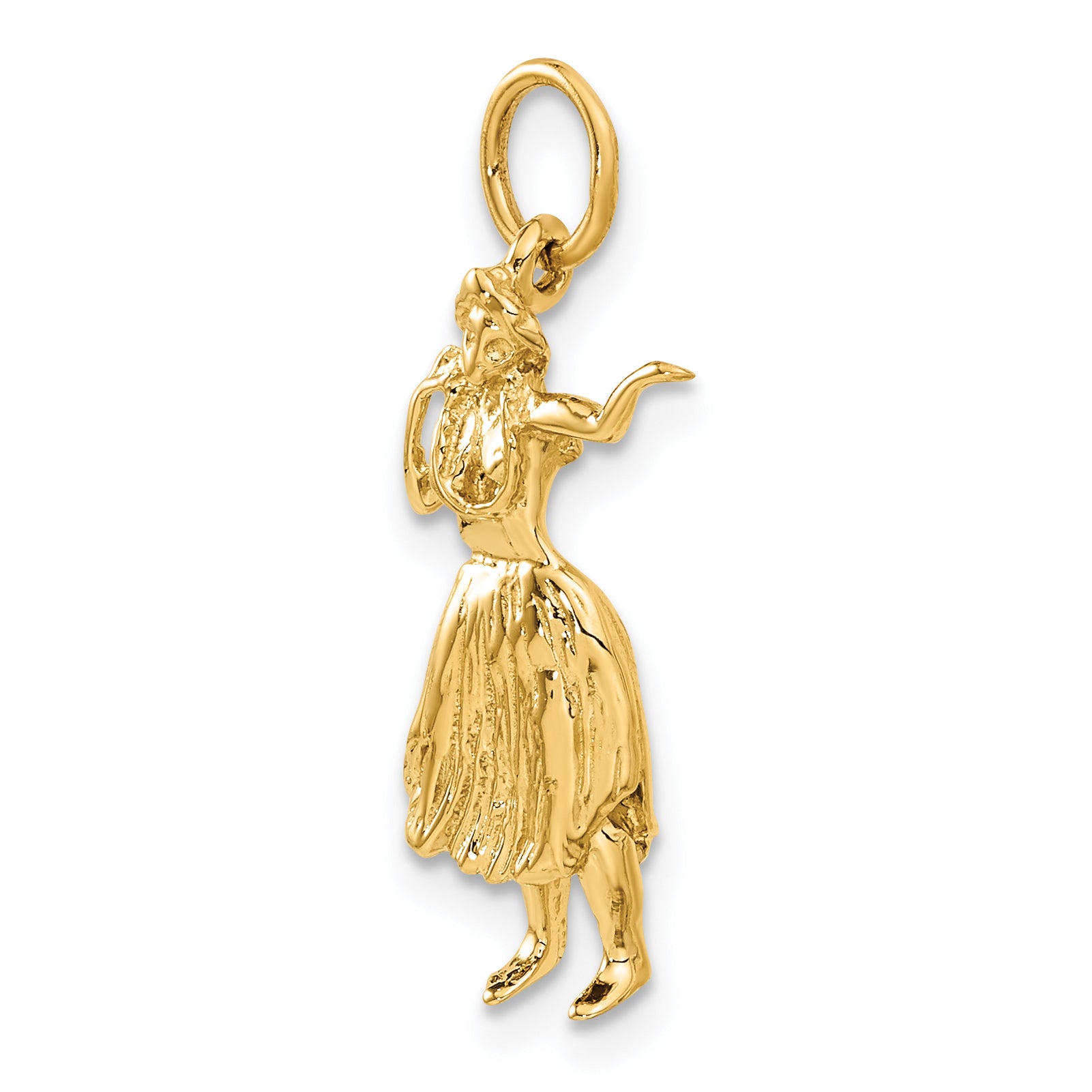 14K Gold 3D Hula Dancer Charm with Polished Finish for Women