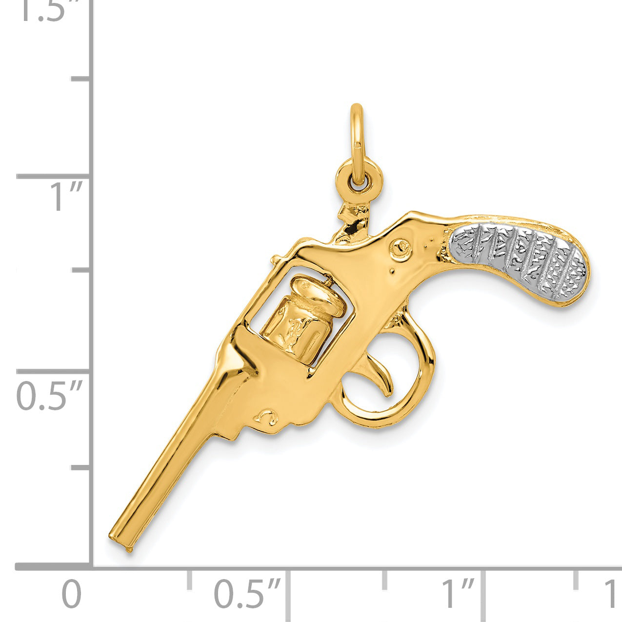 14K Gold and Rhodium 3D Moveable Revolver Charm for Men, Polished Finish