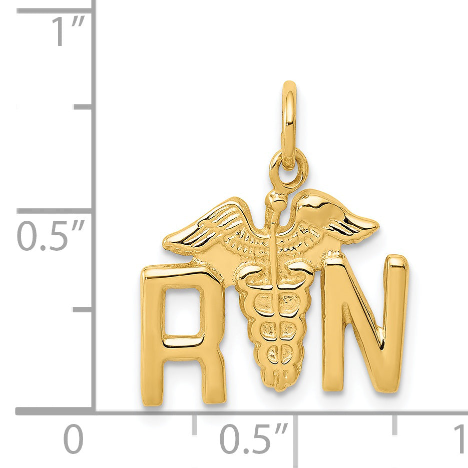 14K Gold RN Registered Nurse Charm with Polished Finish  Elegant and Gift Ready