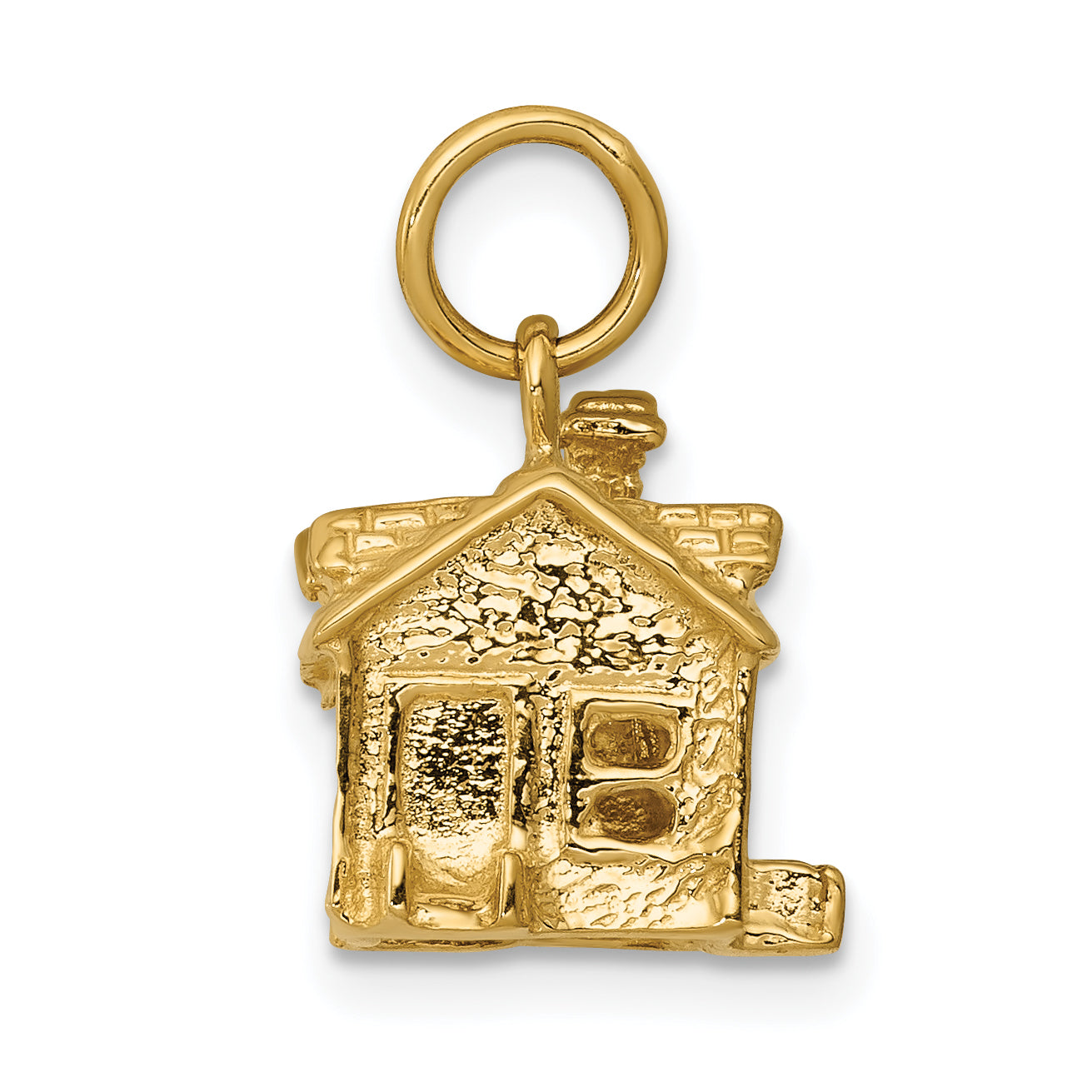 14K Gold 3D House Charm with Polished Finish  Elegant Textured Design