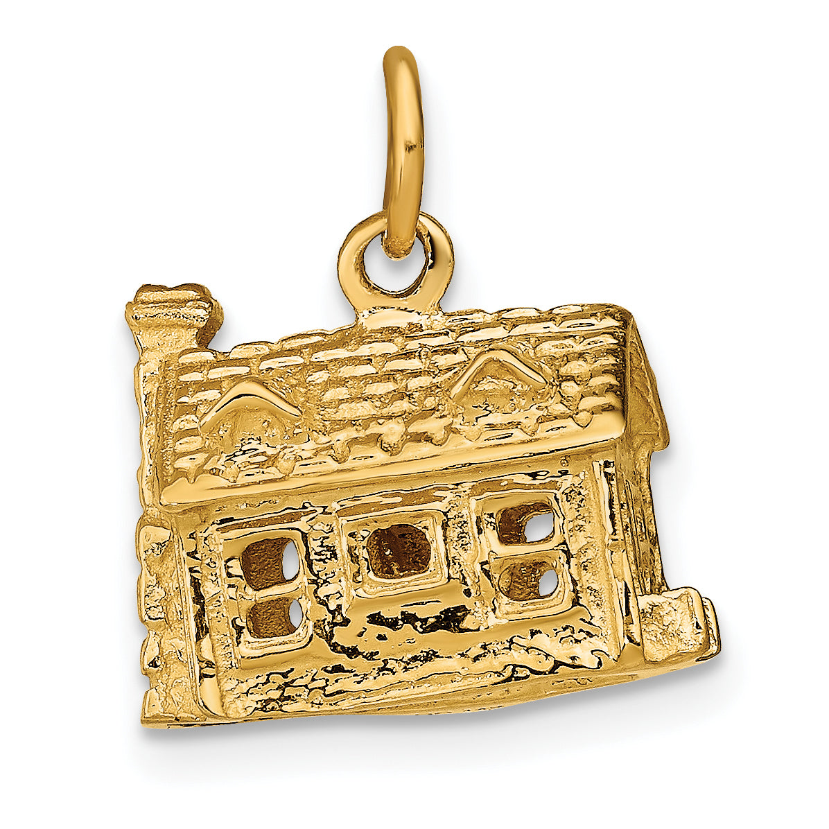 14K Gold 3D House Charm with Polished Finish  Elegant Textured Design