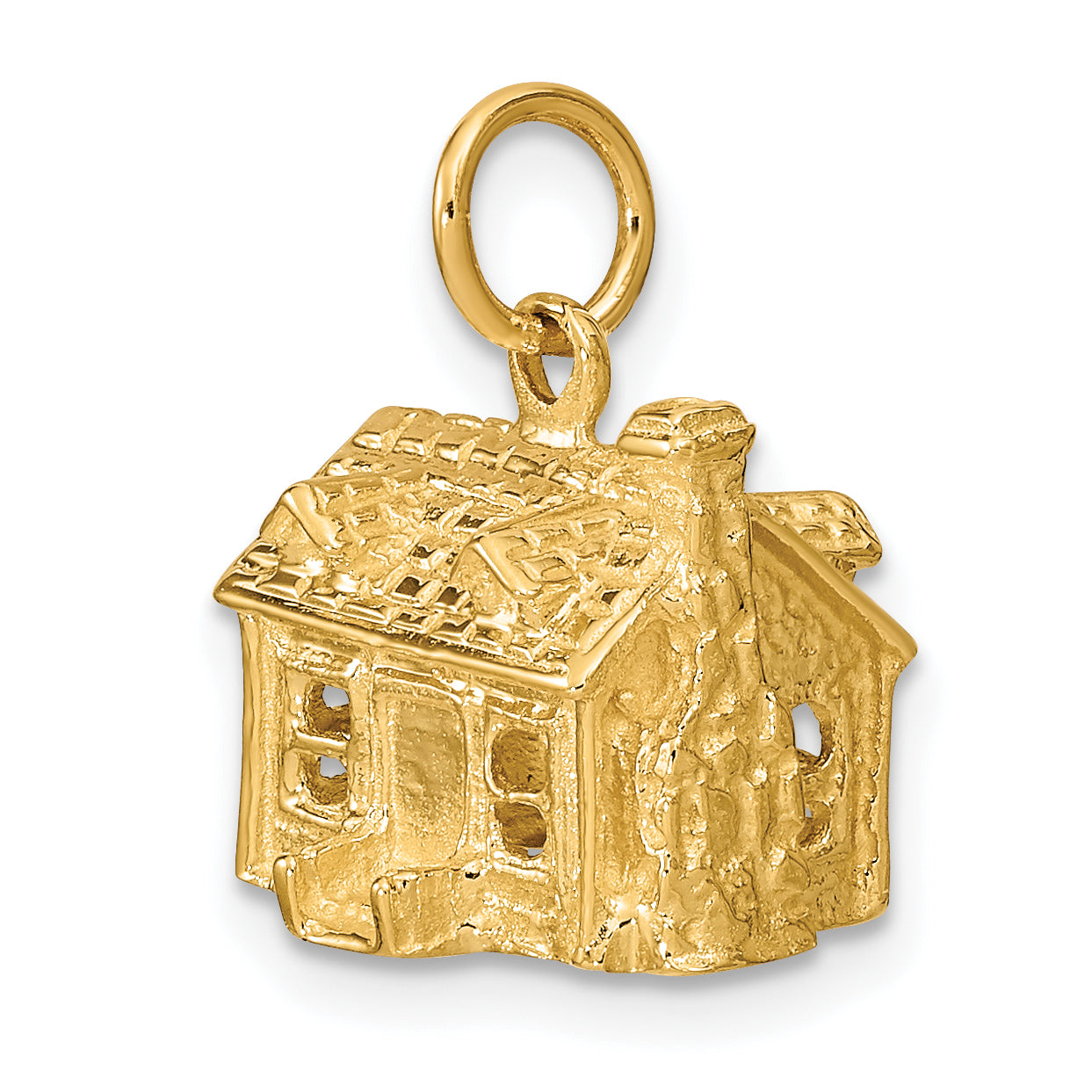 14K Gold 3D House Charm with Polished Finish  Elegant Textured Design