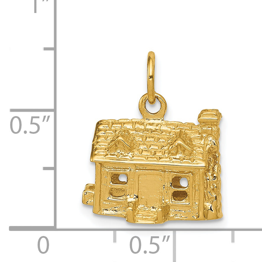 14K Gold 3D House Charm with Polished Finish  Elegant Textured Design