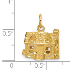 14K Gold 3D House Charm with Polished Finish  Elegant Textured Design