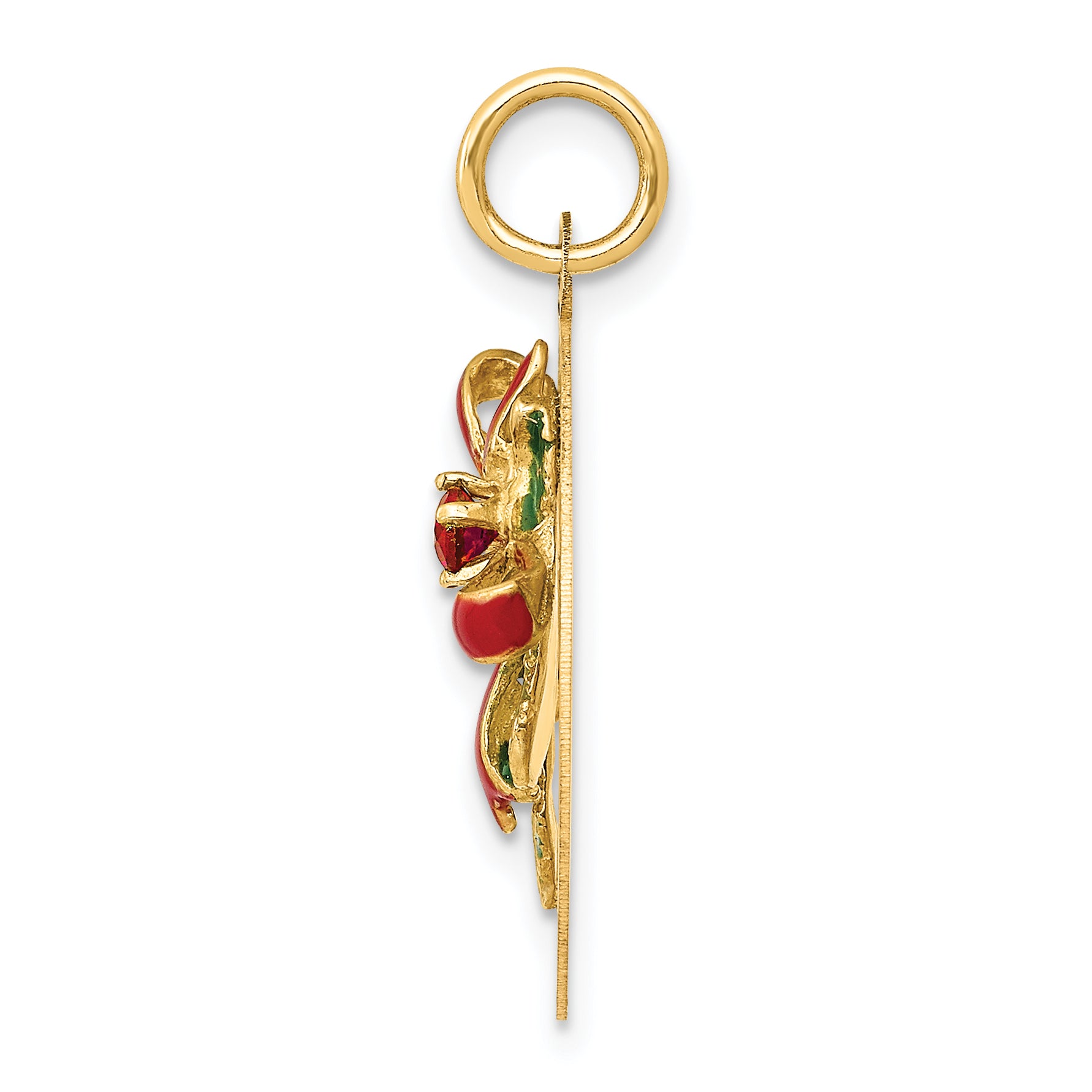 14K Gold Enameled Mistletoe Charm with Red Synthetic Stones