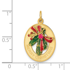 14K Gold Enameled Mistletoe Charm with Red Synthetic Stones