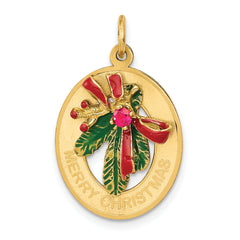 14k Enameled Mistletoe with Synthetic Stone Charm