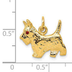 14K Gold Polished Scottie Dog Charm with Ruby Eye