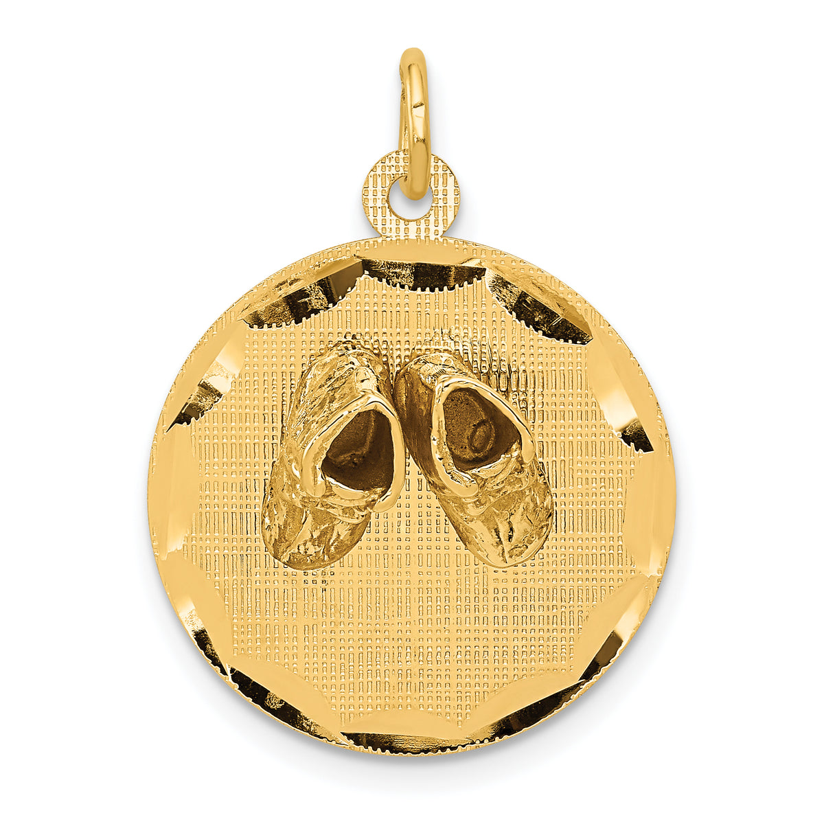 14k Small Solid Engravable Baby Shoes on Disc Charm