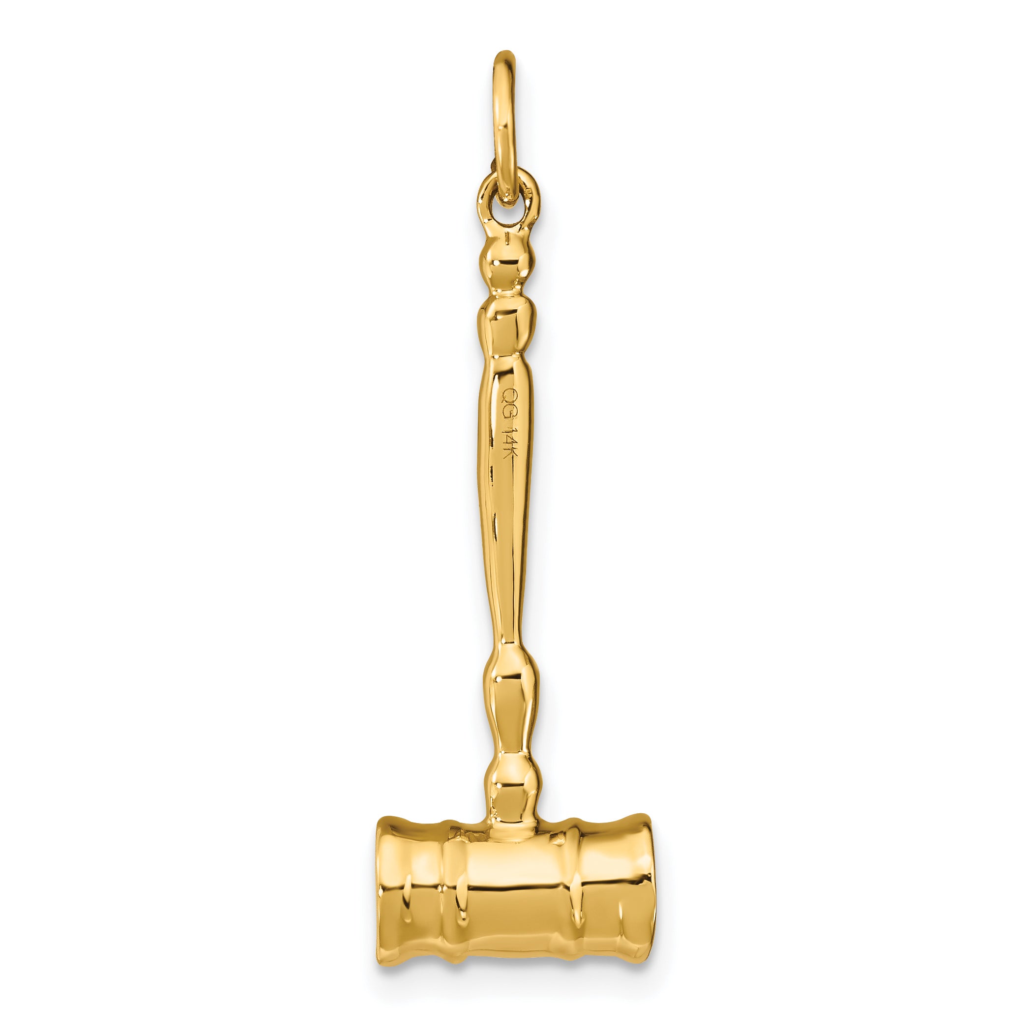 14K Gold Polished 3D Gavel Charm for Men by Sophia Jewelers