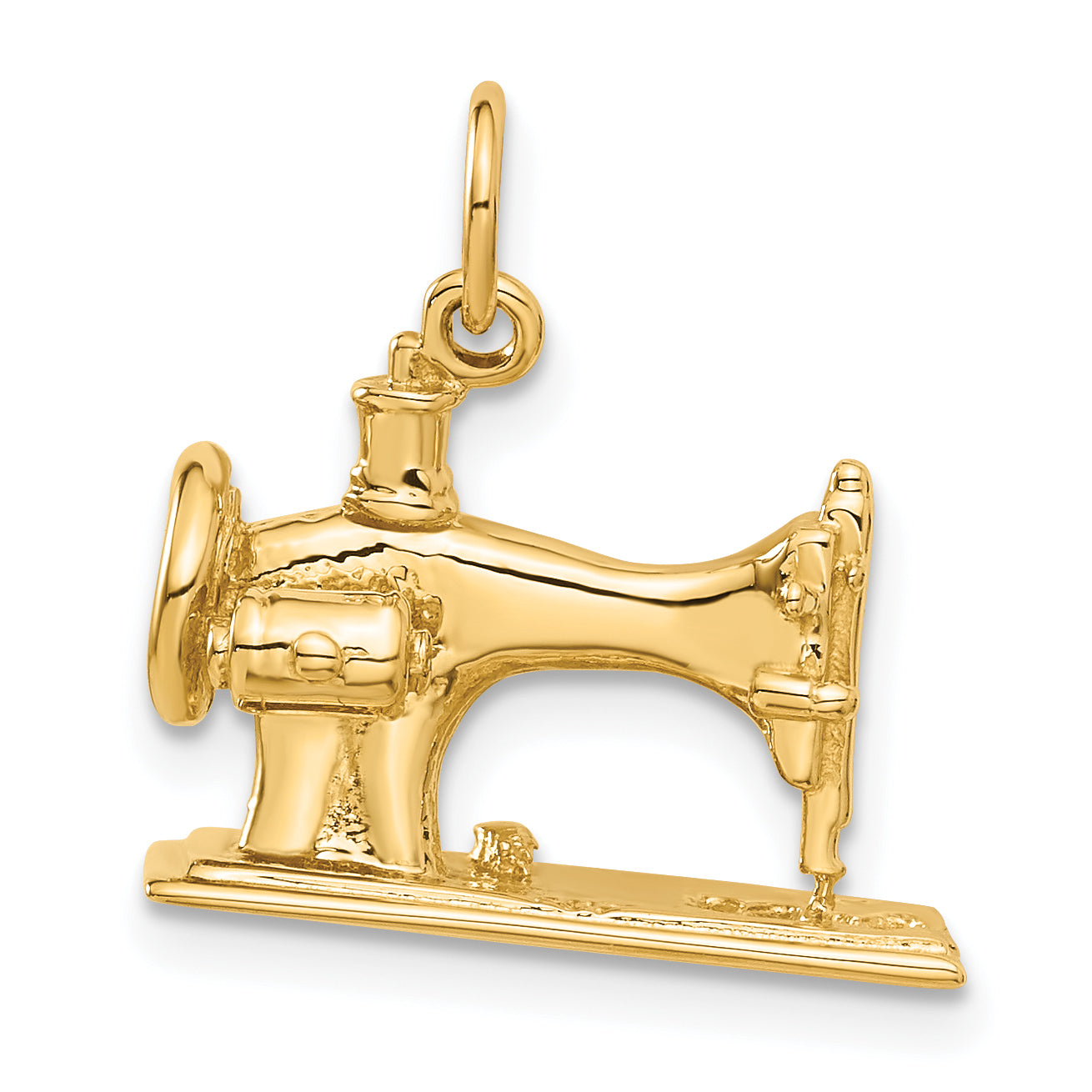 14K Gold Antique 3D Sewing Machine Charm with Polished Finish