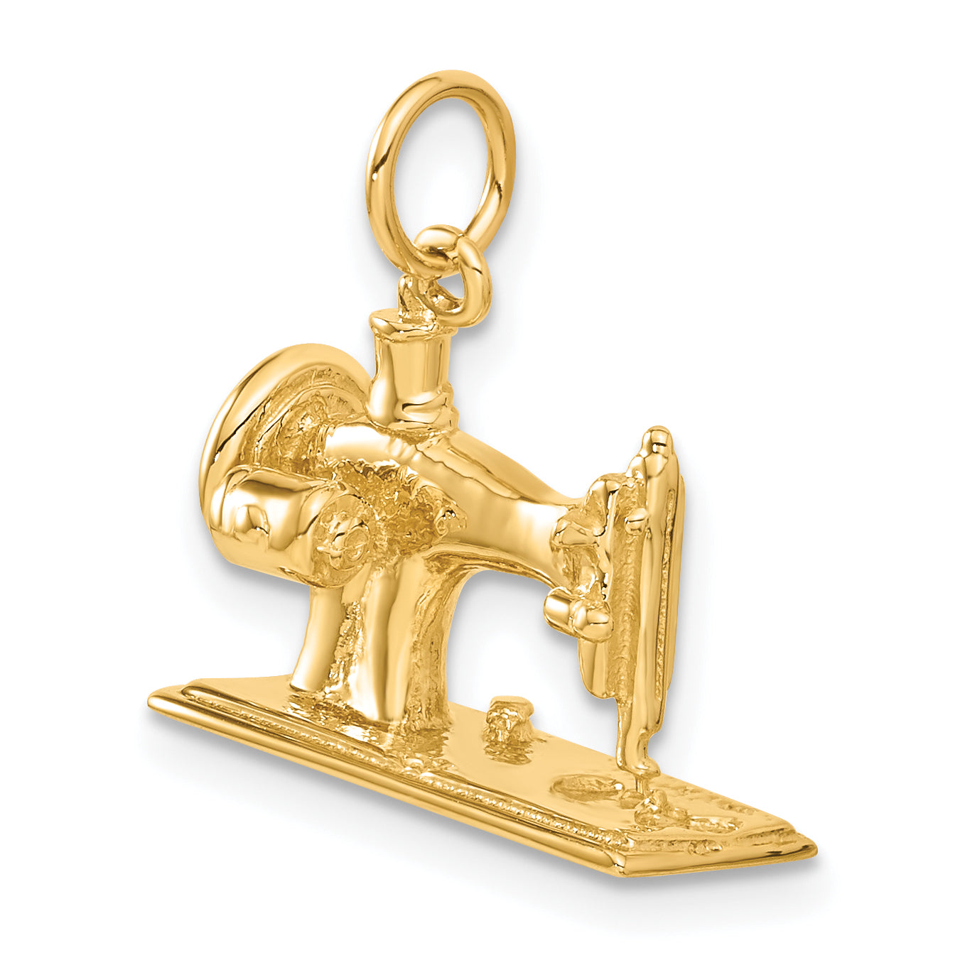 14K Gold Antique 3D Sewing Machine Charm with Polished Finish