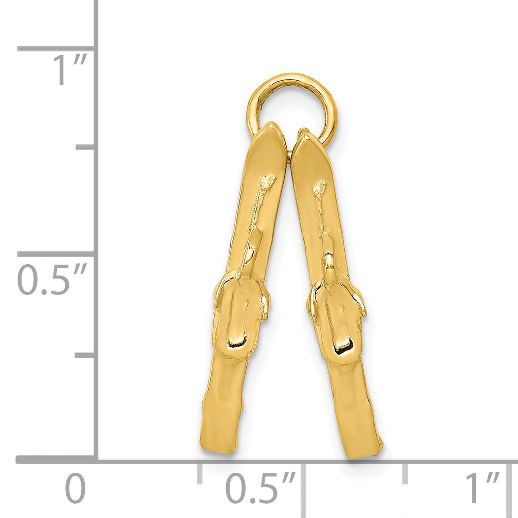 14K Gold 3D Skis Charm with Moveable Design for Men