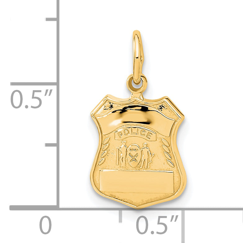 14K Gold Police Badge Charm with Polished Finish and Engravable Design