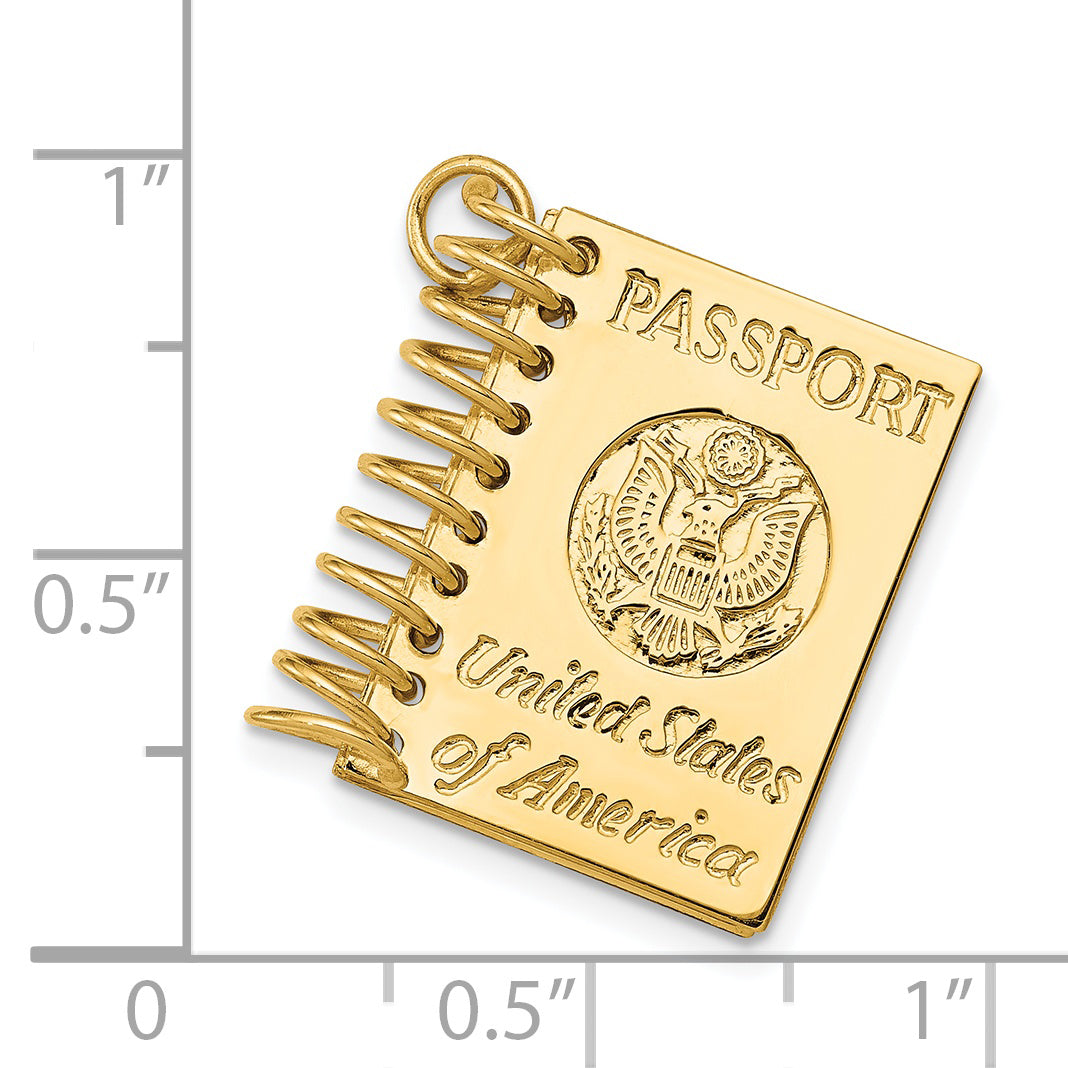 14K Gold 3D Passport Opens Charm with Polished Finish