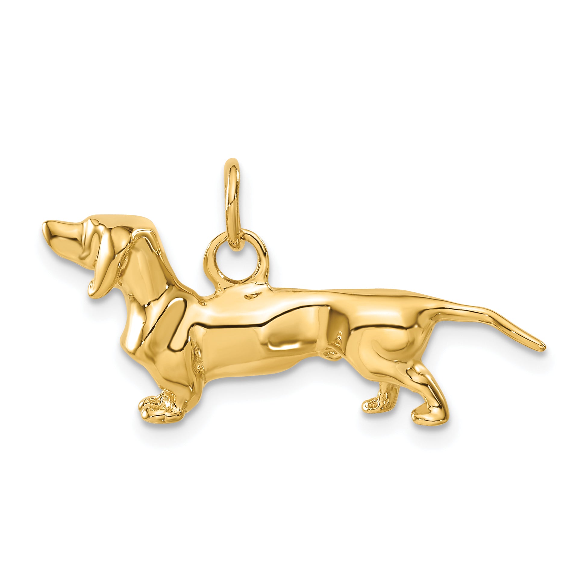 14K Gold Polished 3D Dachshund Dog Charm by Sophia Jewelers