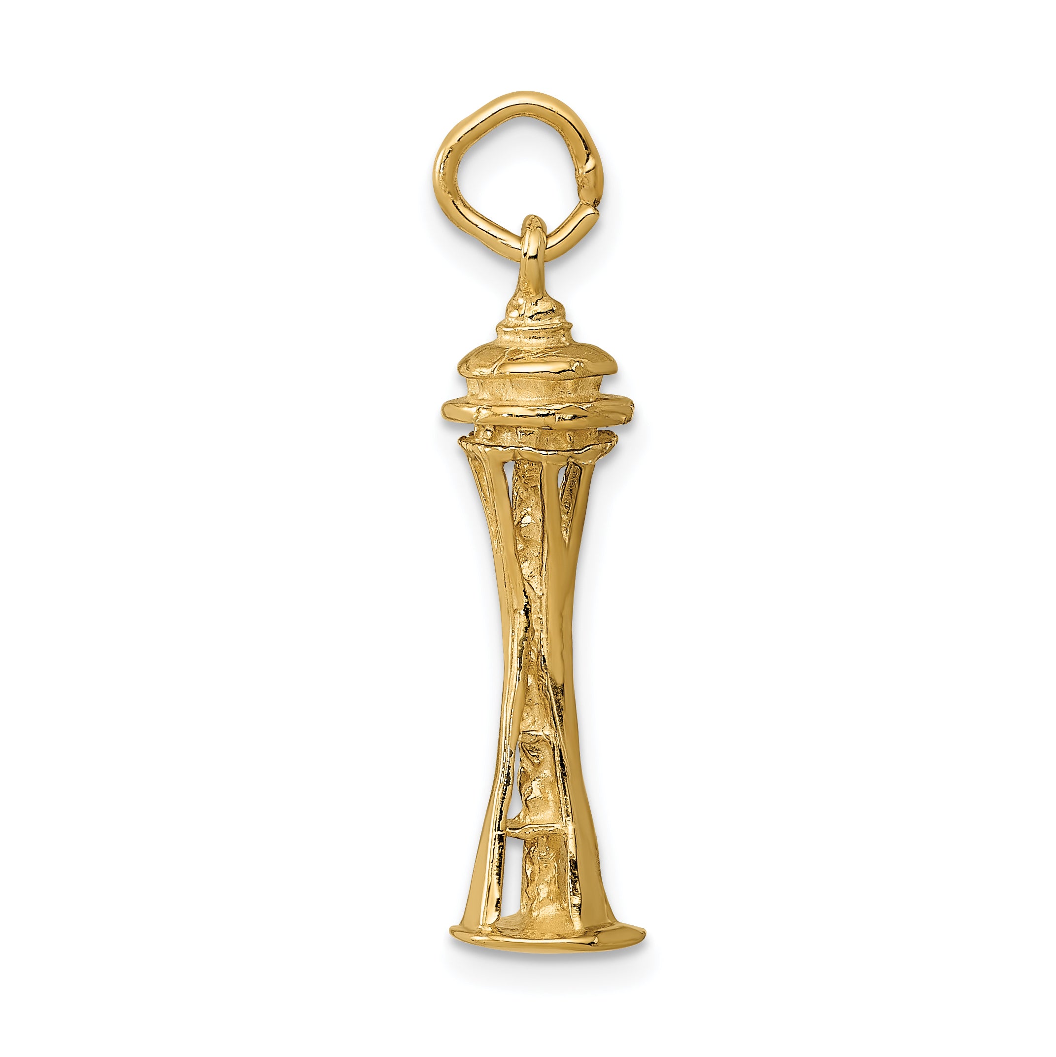 14K Gold 3D Space Needle Charm with Polished Finish