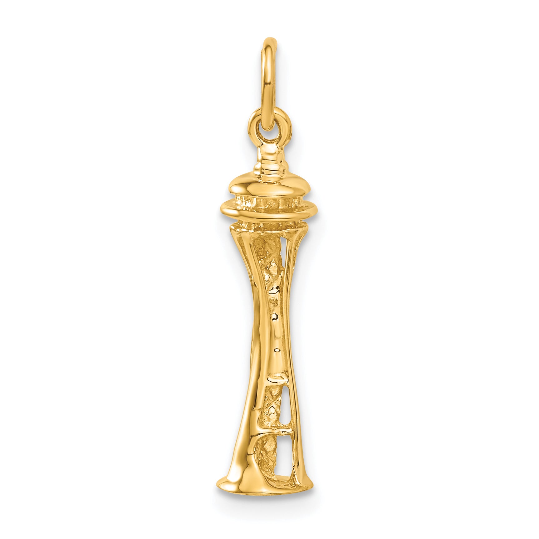 14K Gold 3D Space Needle Charm with Polished Finish