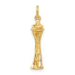 14K Gold 3D Space Needle Charm with Polished Finish