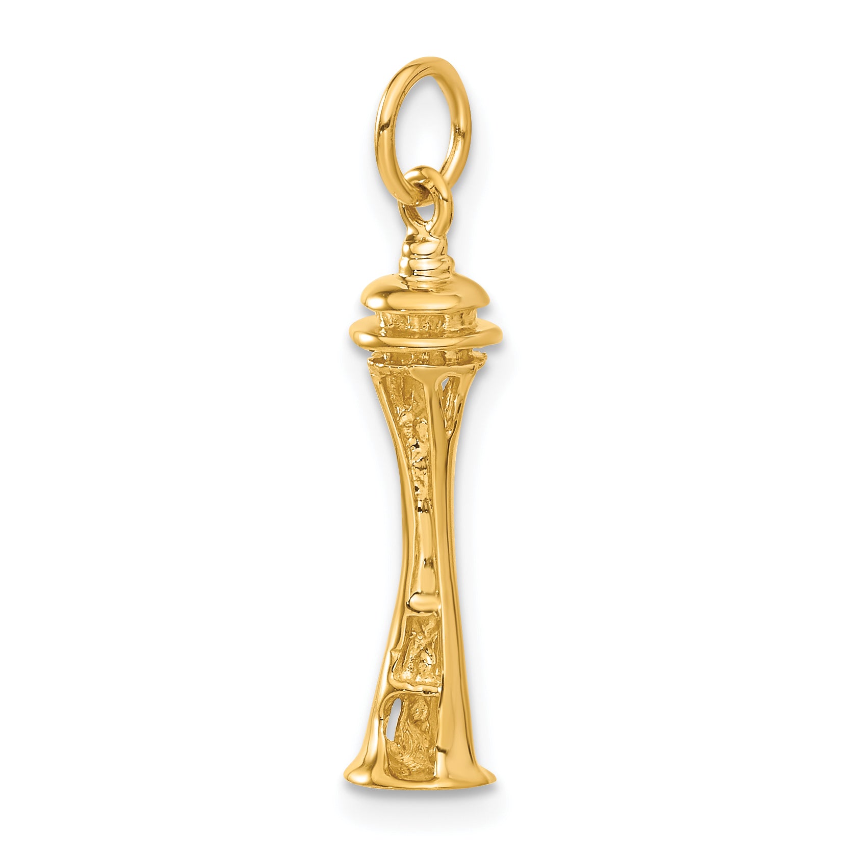 14K Gold 3D Space Needle Charm with Polished Finish