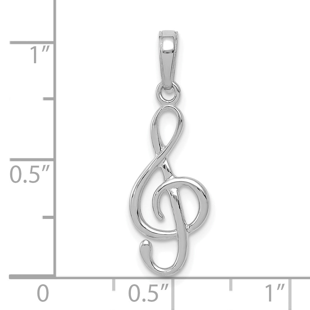 14K White Gold 3-D Treble Clef Pendant