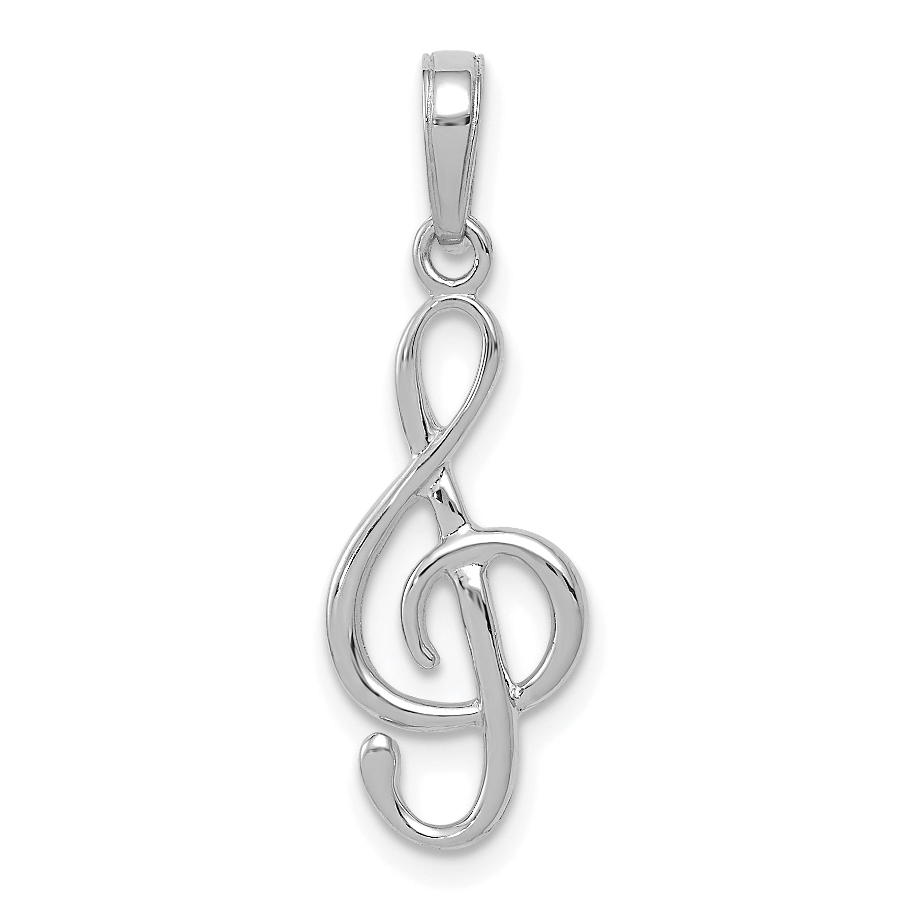 14K White Gold 3-D Treble Clef Pendant