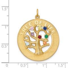 14K Gold Tree of Life Pendant with Colorful CZ Birthstones Polished Finish