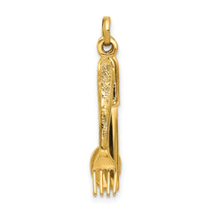 14K Gold Polished 3D Knife Fork Spoon Charm Set