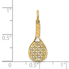 14K Gold Textured Racquet Charm with Polished Finish