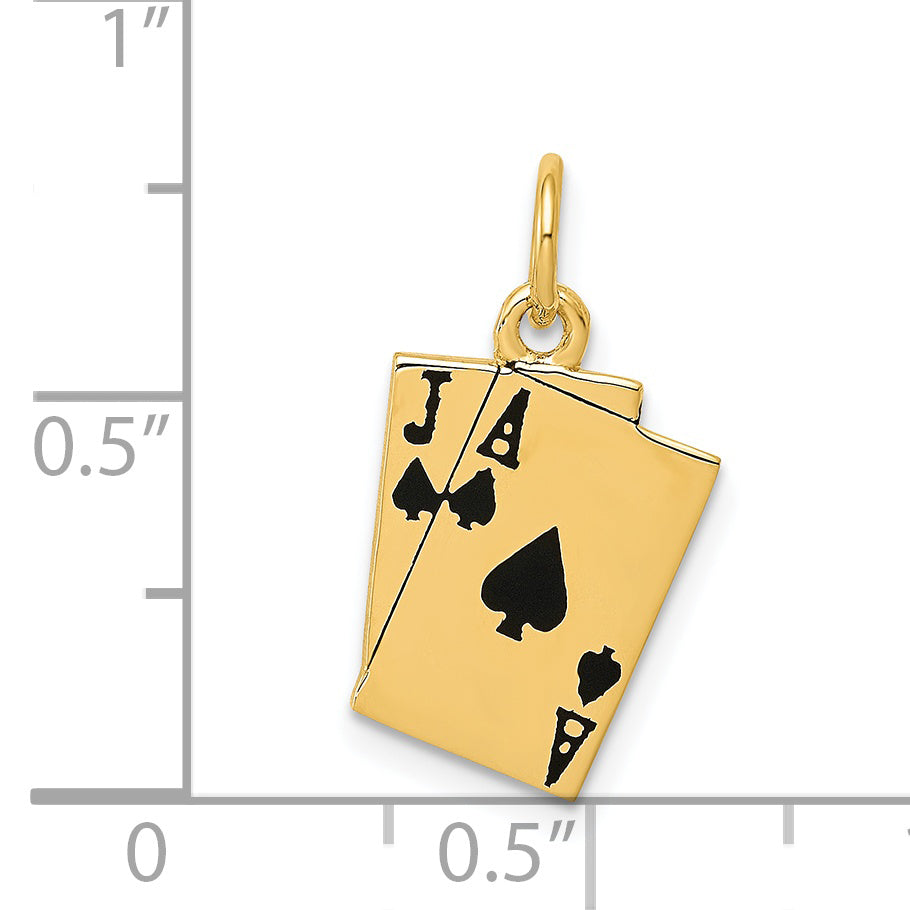 14K Gold Enameled Blackjack Charm for Men Polished Finish