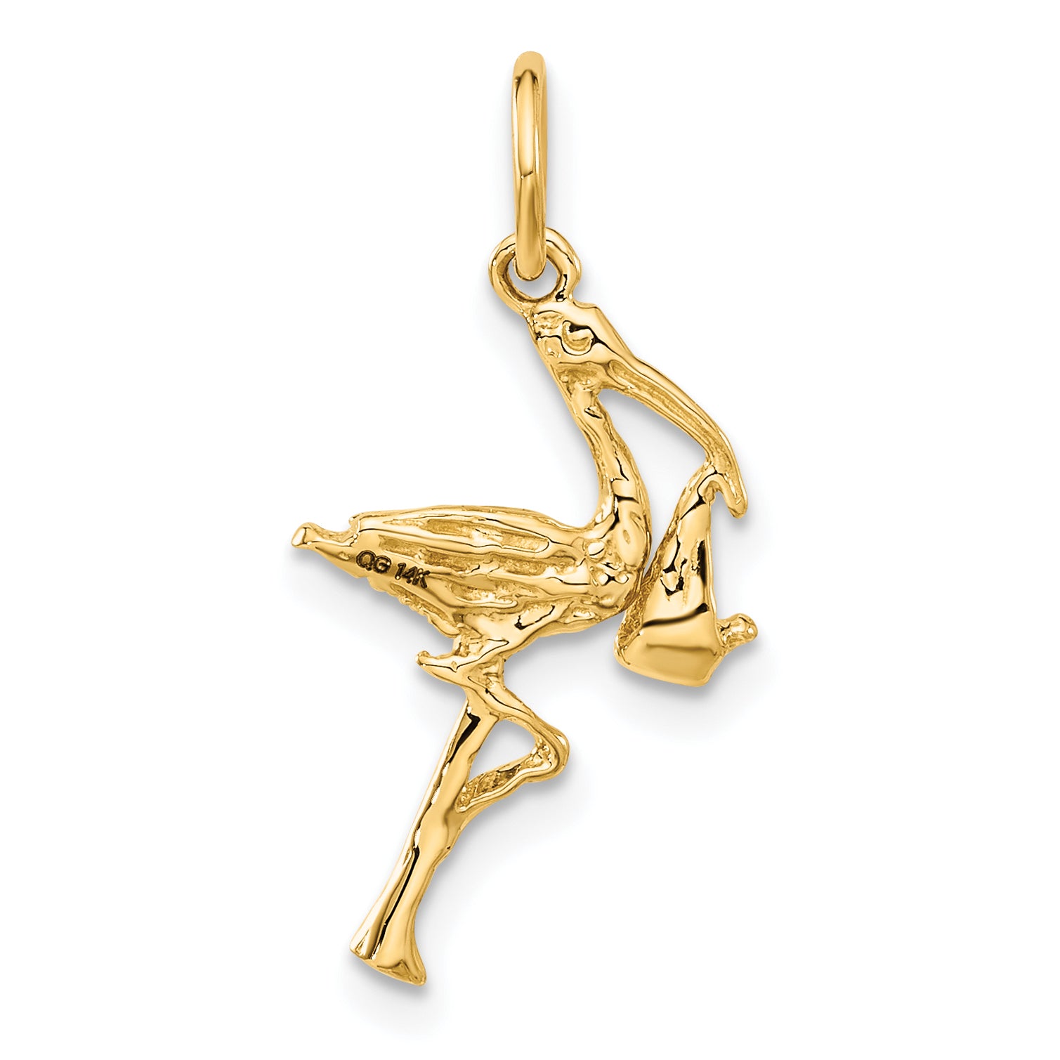 14k Solid 3-Dimensional Stork Charm