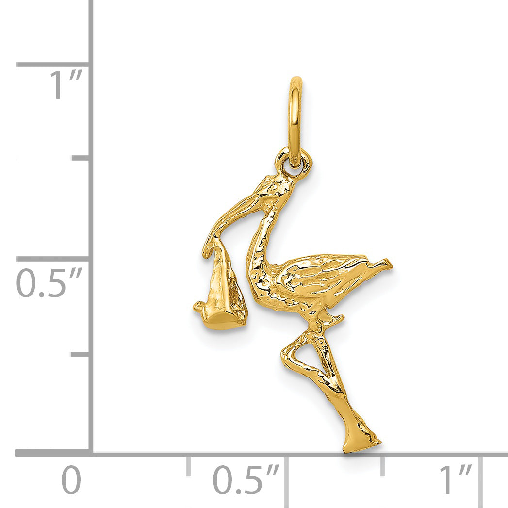 14k Solid 3-Dimensional Stork Charm