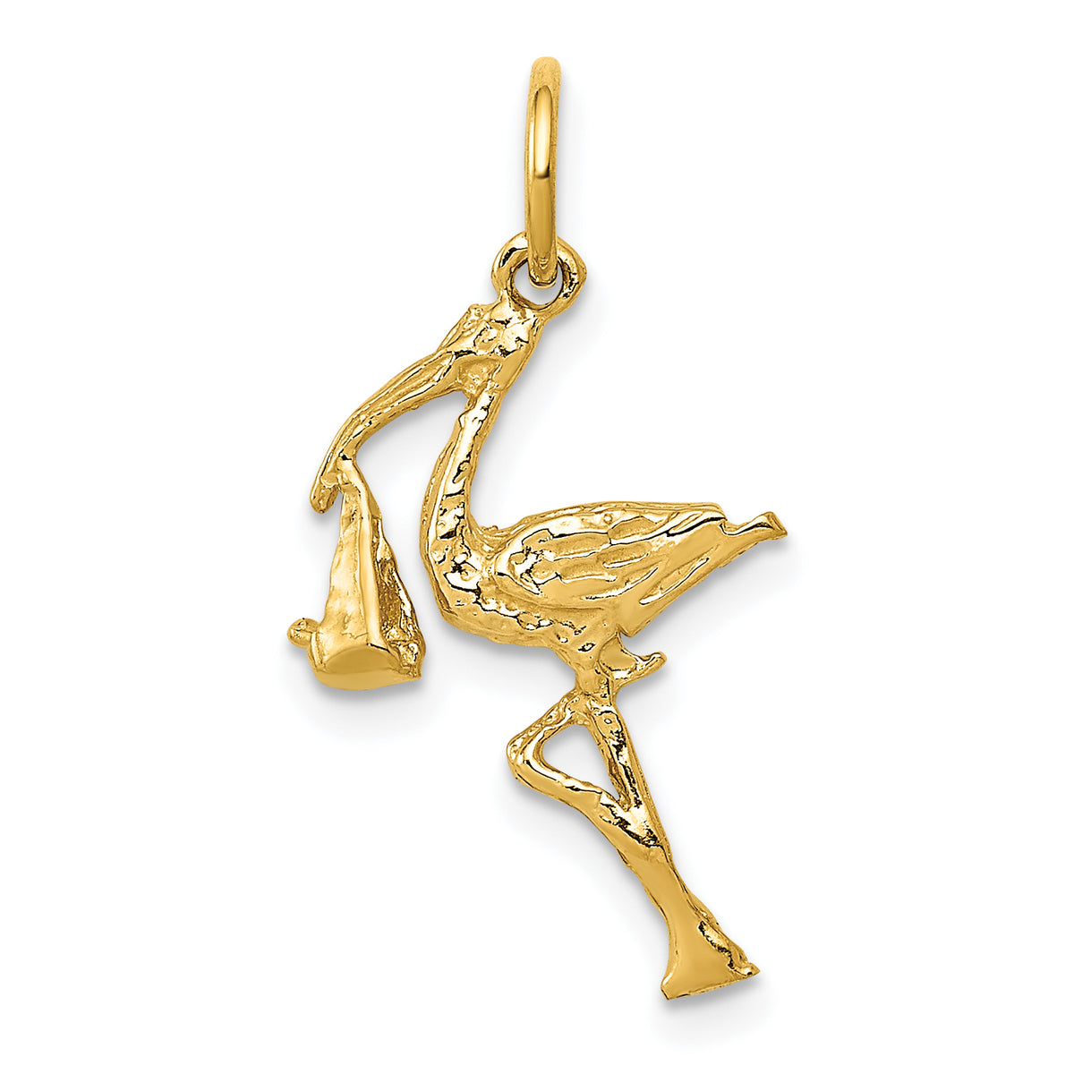 14k Solid 3-Dimensional Stork Charm