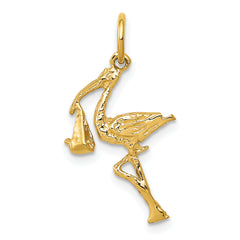 14k Solid 3-Dimensional Stork Charm