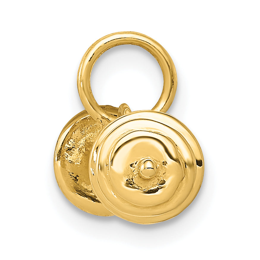 14K Yellow Gold 3D Barbell Charm with Polished Finish