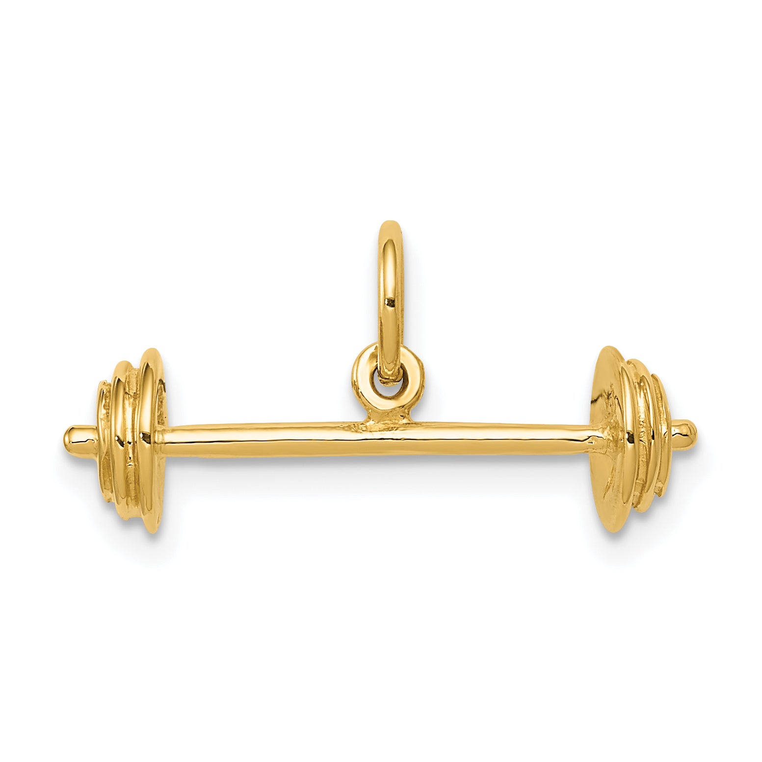 14K Yellow Gold 3D Barbell Charm with Polished Finish