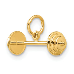 14K Yellow Gold 3D Barbell Charm with Polished Finish